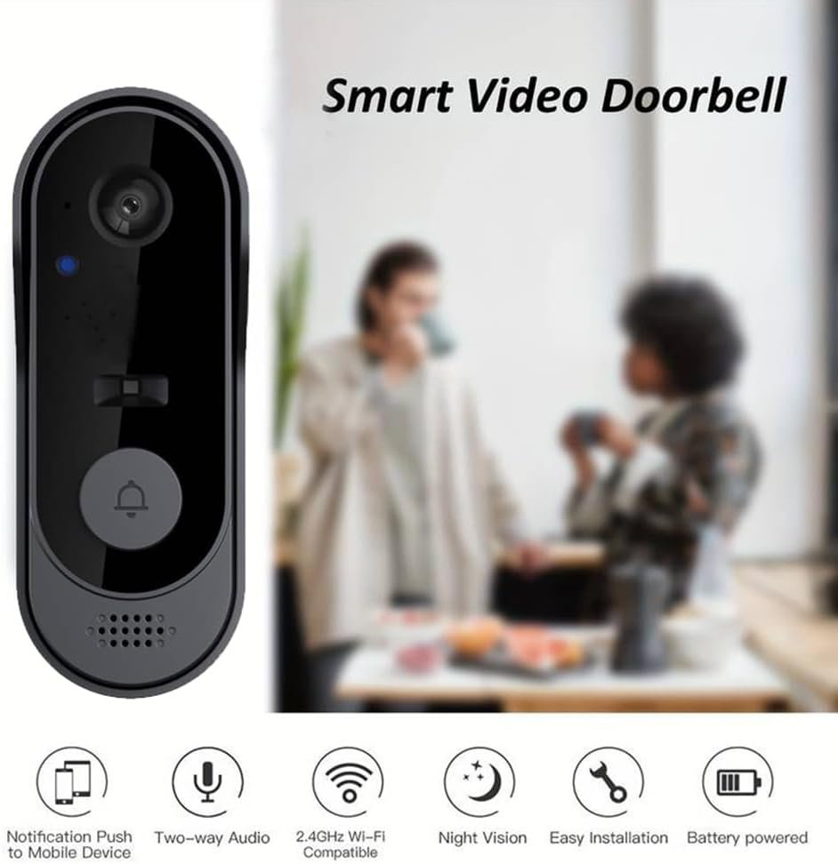 Doorbell Camera Wireless No Subscription, 1080p Video Doorbell with Chime, 2-Way Audio, Night Vision, 2.4G Wi-Fi, Indoor Outdoor