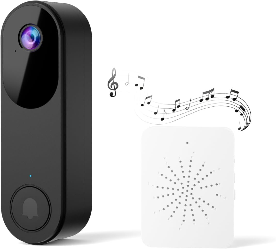 Wireless Video Doorbell Camera with Chime, Two-Way Audio, Night Vision,Battery Powered Video Doorbells,Cloud Storage,2.4GHz Wi-Fi only