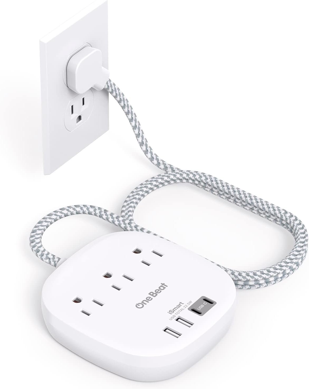 Flat Plug Power Strip, 6ft Ultra Flat Extension Cord – 3 Outlets 4 USB Ports (2 USB C) 22.5W/4.5A Desktop Charging Station, Power Strip No Surge Protection for Cruise Ship, Dorm Room Travel Essentials