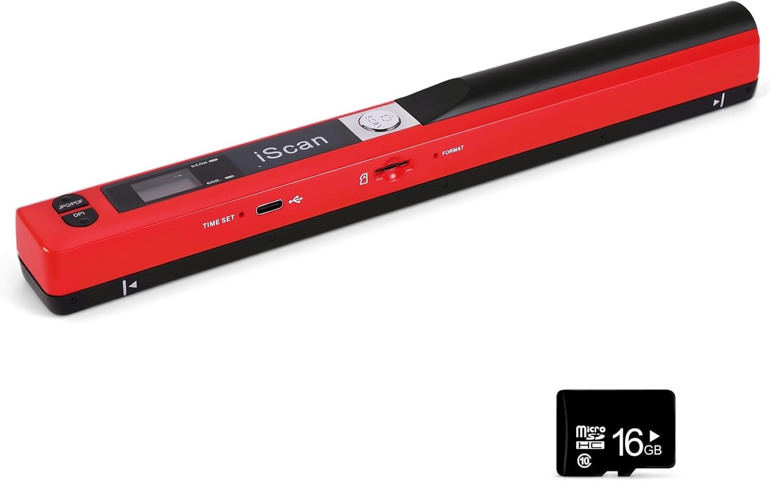 AOZBZ Portable Document Scanner – 900DPI Handheld Portable Scanner Image Scanner Scanning Wand A4 Colour Photo Mobile Scanners Handy Scan, JPG/PDF Format, with 16G SD Card (Red)