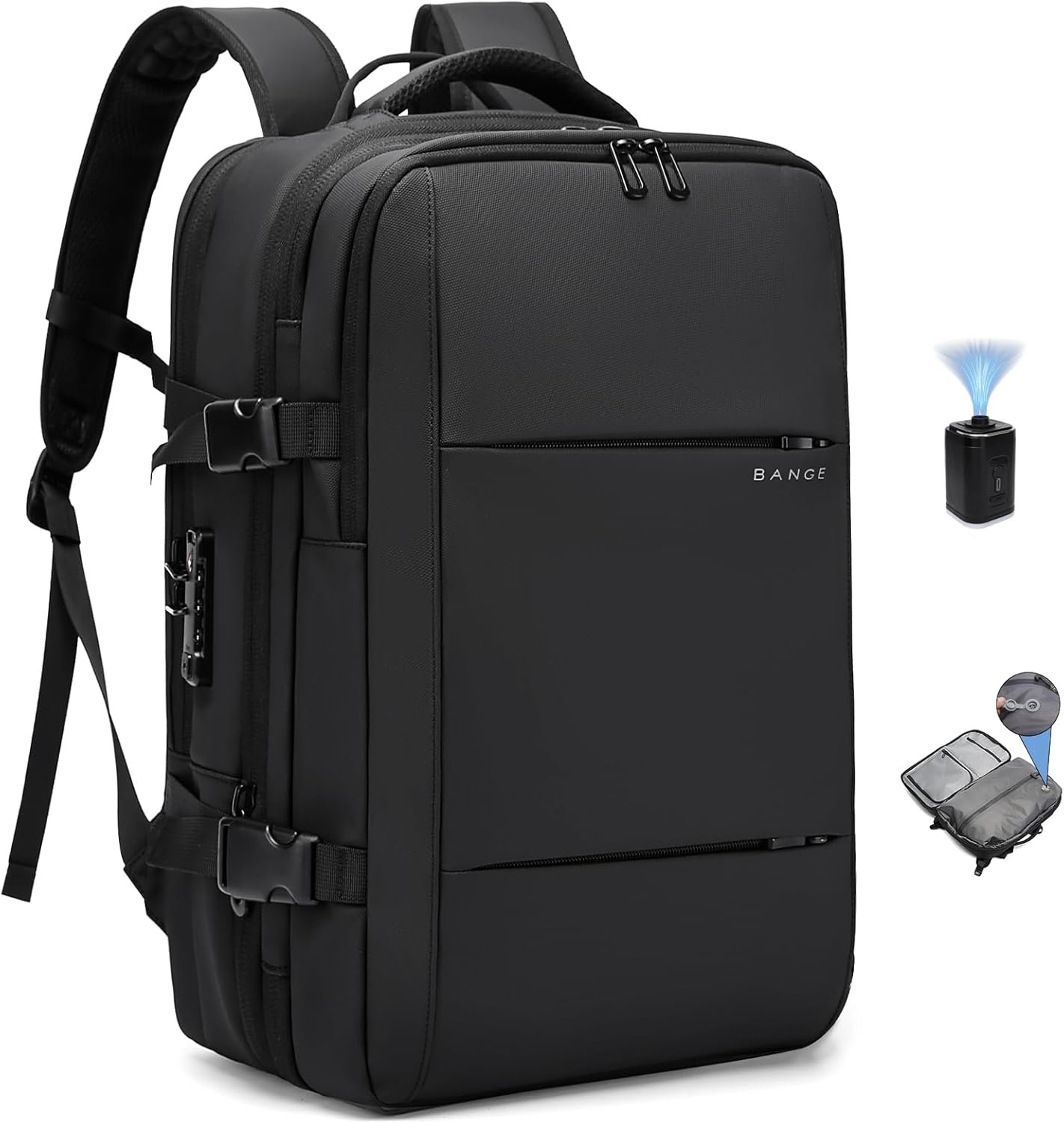 BANGE Air Vacuum Backpack with Pump,Seal Air Packing Vacuum System Compression with Anti Theft Lock, Expandable Large Capacity Backpack for Travel…