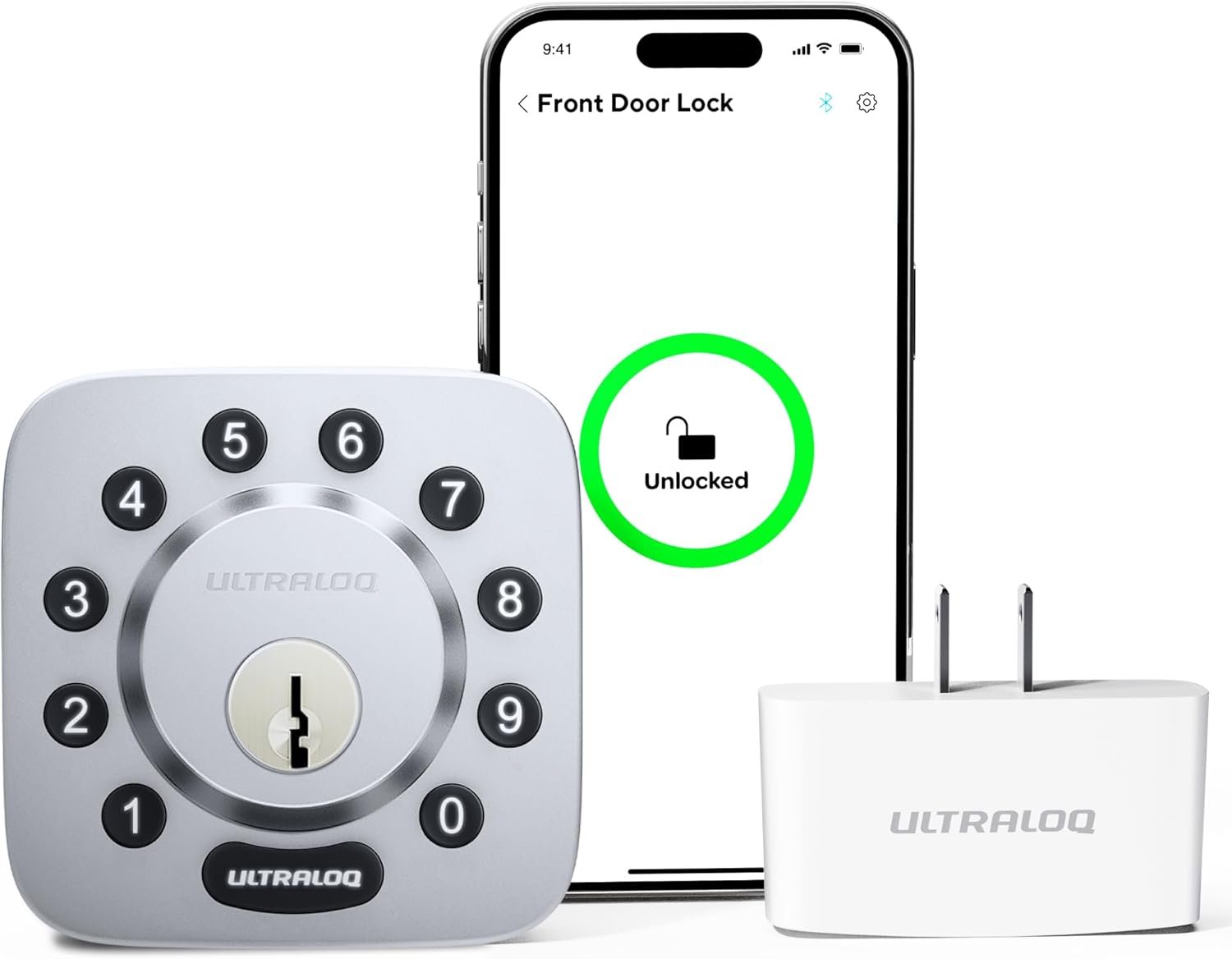 ULTRALOQ U-Bolt Smart Lock with WiFi Bridge, 5-in-1 Keyless Entry Deadbolt with WiFi, Bluetooth, App Remote Unlock and Keypad, IP65 Waterproof, Smart Lock for Front Door, Satin Nickel