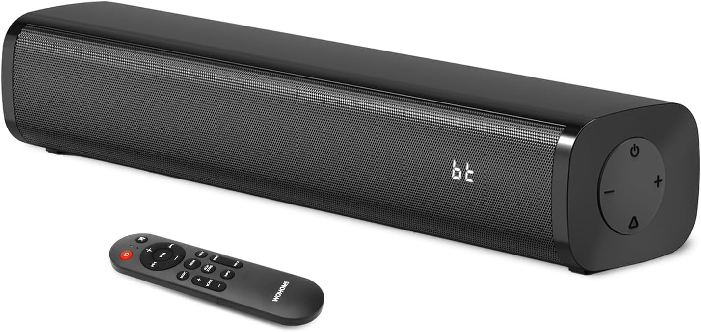 Wohome 2.1 Sound Bars for TV, Built-in Subwoofer, 6 Levels Voice Enhancement, 16 Inches TV Soundbar Speakers with Bluetooth 5.3/Optical/AUX/USB Connection, Wall Mount, 3 EQ Modes, S100