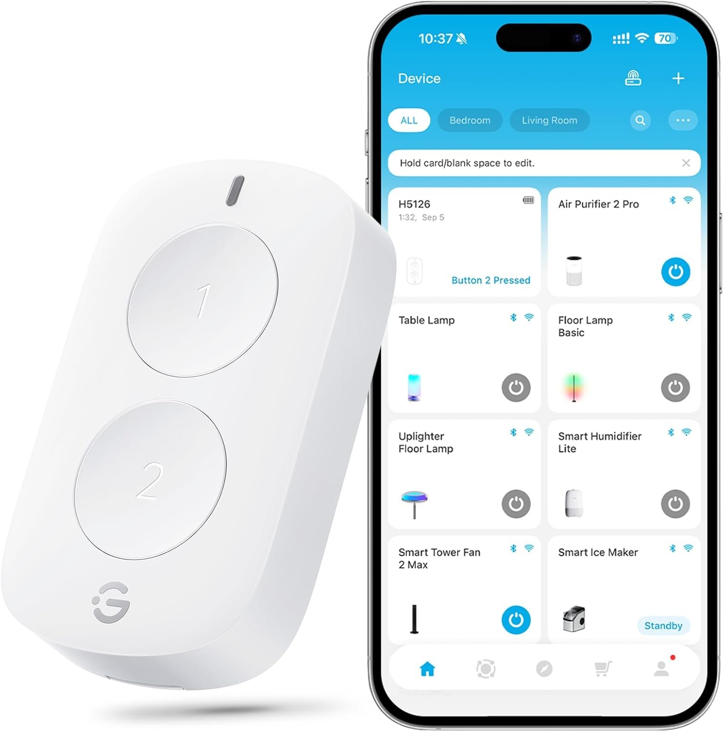 GoveeLife Smart Mini Double Button Switch, Group Control Multiple Devices, Versatile Wireless Control Button, Battery Powered, Supports Most GoveeLife Smart Products