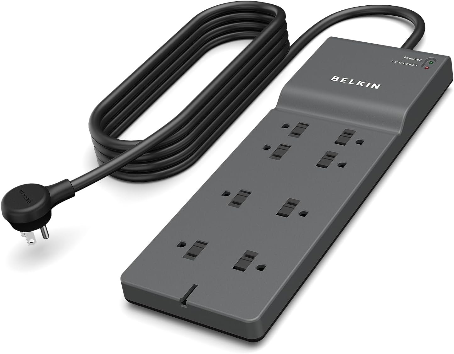 Belkin 8-Outlet Surge Protector w/ 8 AC Outlets & 8ft Long Flat Plug, UL-listed Heavy-Duty Extension Cord for Home, Office, Travel, Computer Desktop, Laptop, Phone Charger – 2,500 Joules of Protection