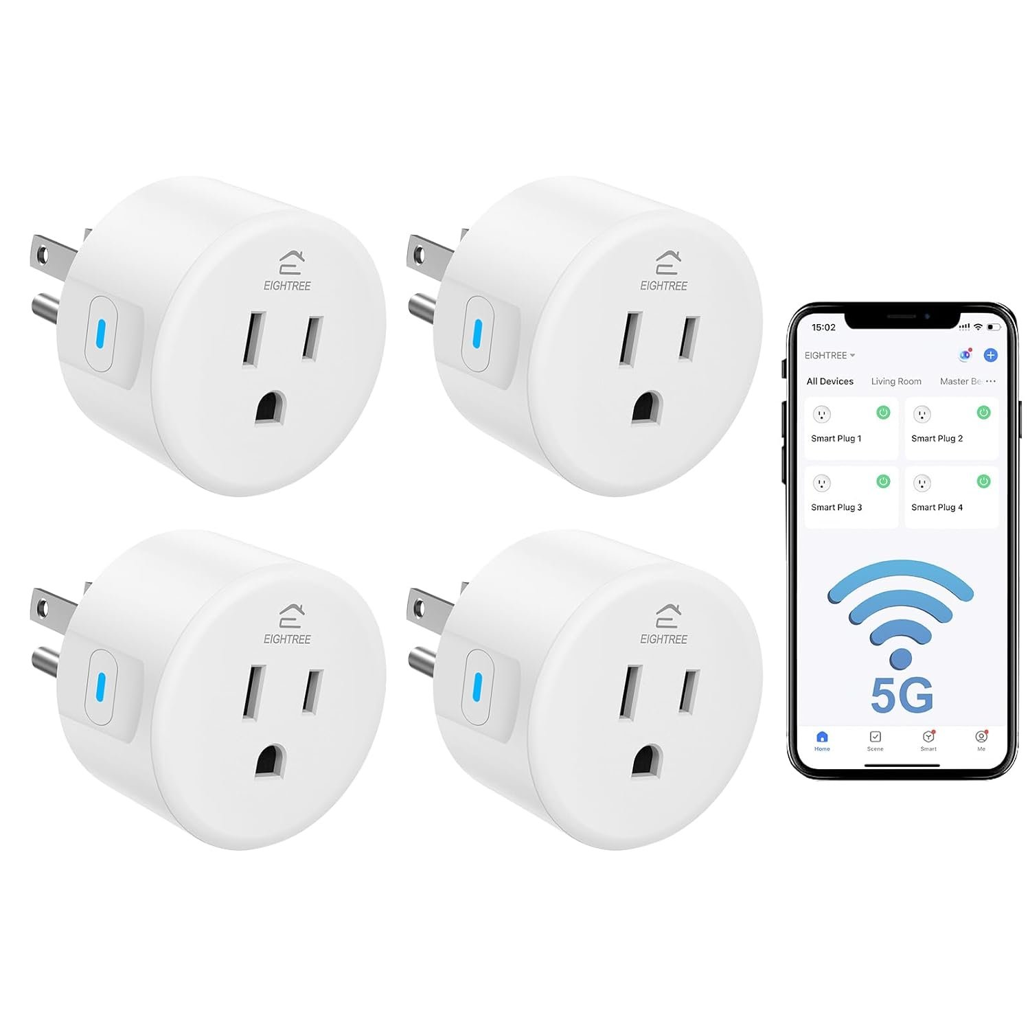 Eightree Smart Plug 5GHz & 2.4GHz, Smart Outlet WiFi Socket with APP Remote Control, Compatible with Alexa & Google Home, 4 Packs