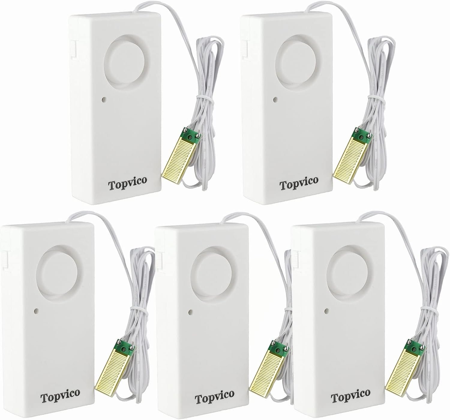 Topvico Water Leak Detector, 120dB Loud Siren, Powered by 9V Battery (not Include), Sensor Alarm for RV Kitchen Basement Water Heater, 5 Pack