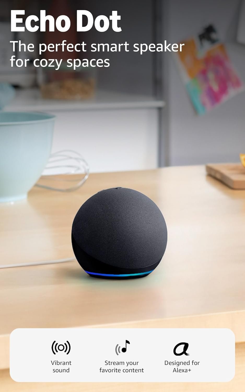 Amazon Echo Dot (newest model) – Vibrant sounding speaker, Designed for Alexa+, Great for bedrooms, dining rooms and offices, Charcoal