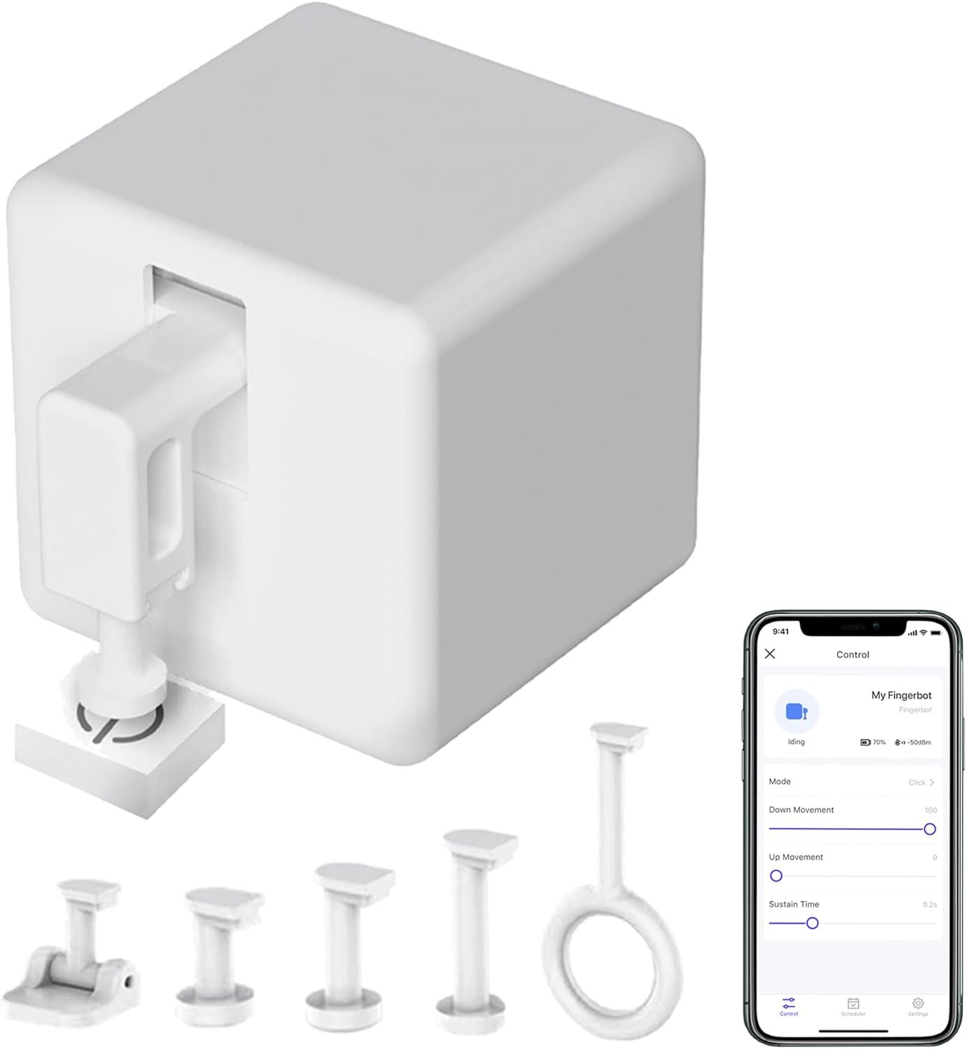 Smart Switch Button Pusher: Bluetooth Fingerbot Plus with Toolkit for Any Buttons & Switches, Tuya App Control,No Wiring Switch Bot Button, Add a Blutooth Hub Compatible with Alexa Google Home (White)