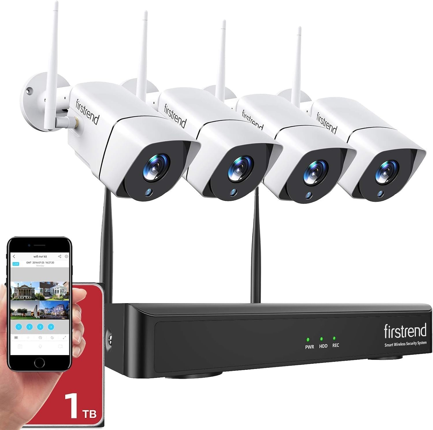 (2026 New) Firstrend WiFi Wireless Security Camera System1080P, 8CH NVR with 4 Home Security Cameras & 1TB HDD,Two Way Audio, AI Detection, Night Vision, Motion Alerts, App Monitoring, Waterproof