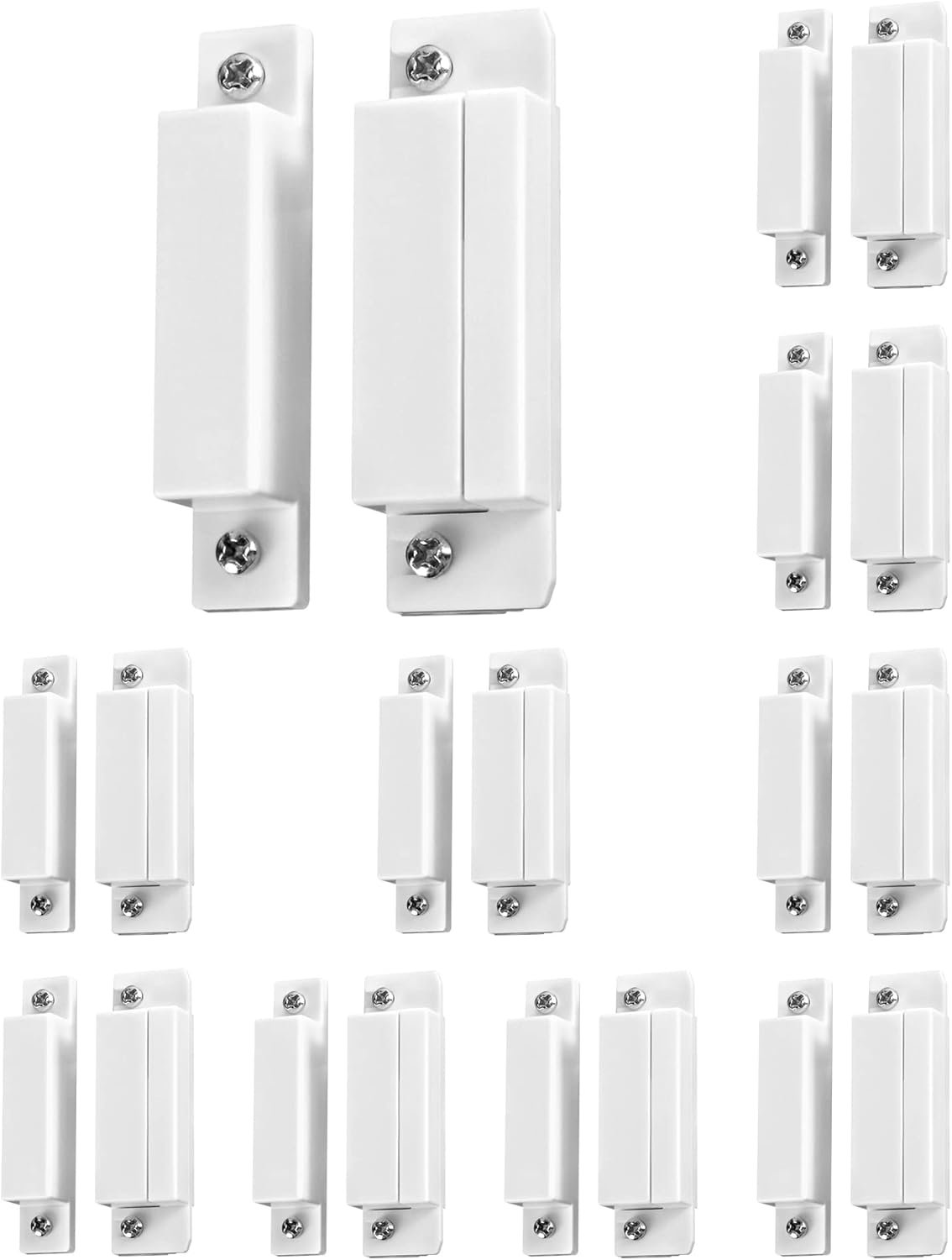 QWORK MC-31 Wired Surface-Mounted NC Magnetic Door Window Contact Sensor Alarm Reed Switch, White, Pack of 10 with 40 Screws