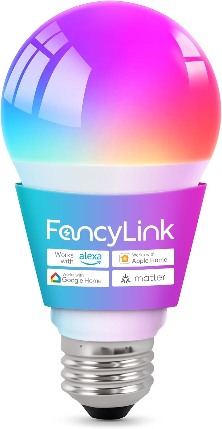 Matter Smart Light Bulbs, Color Changing Light Bulb, hub Required, A19 60W,2.4Ghz WiFi only,Compatible with Alexa Google Assistant, Apple Home,16 Million Colors RGBCW 800 Lumen,1 Pack