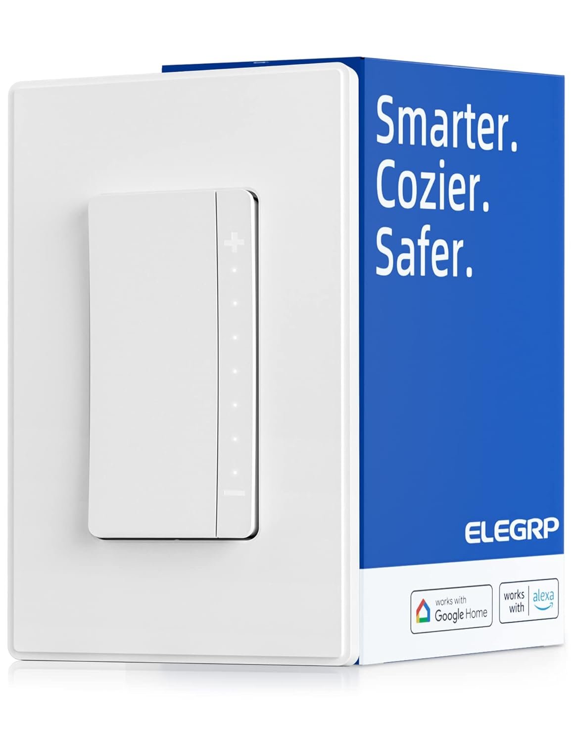 ELEGRP Smart Dimmer Light Switch DPR30, 2.4GHz Wi-Fi Dimmer Switch Compatible with Alexa and Google Assistant, Single Pole/3 Way, Needs Neutral Wire, No Hub Required, UL Listed, Matte White, 1 Pack