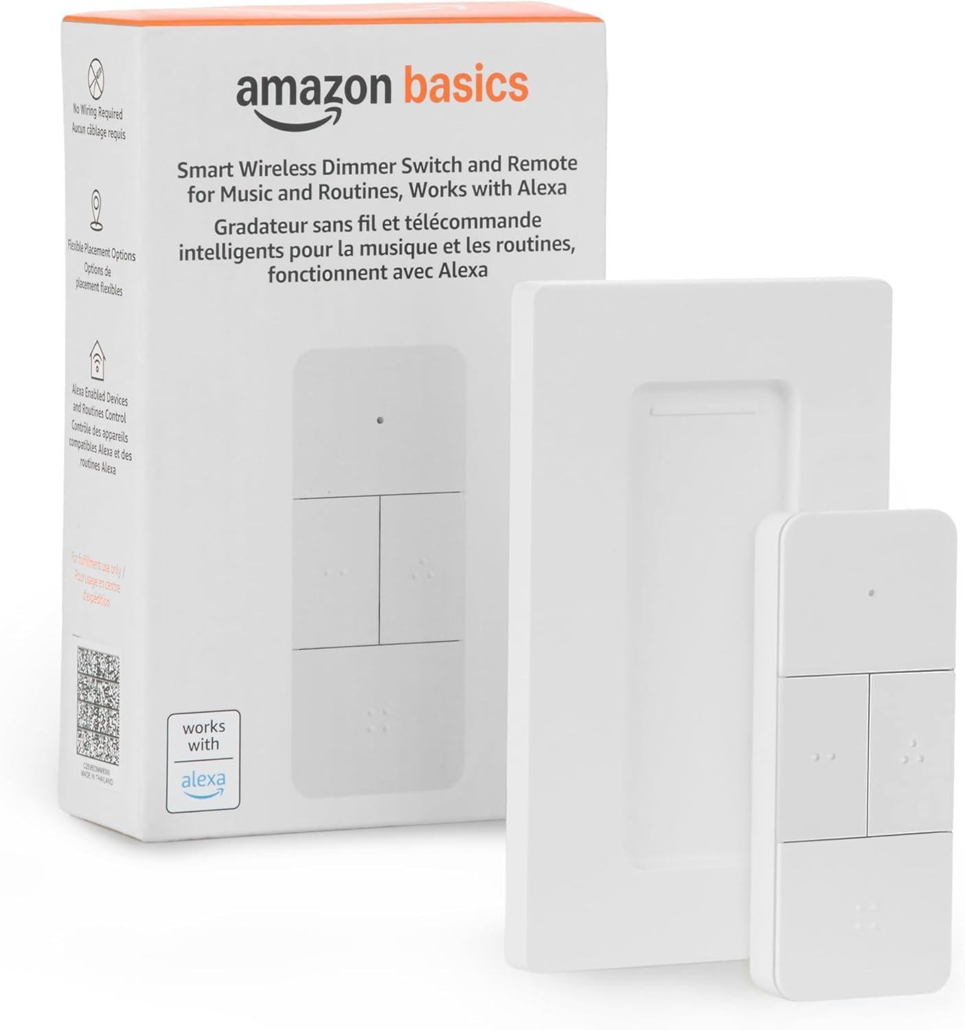 Amazon Basics Smart Dimmer Switch and Remote for Music and Routines, Works with Alexa Only, Compatible Echo Devices Required, Easy Setup, No Wiring Required, Handheld