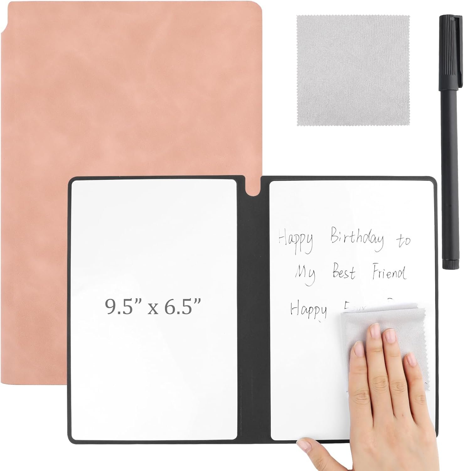 Reusable A5 Dry Erase Notebook Include a Wipeable Pen and Rag,9.4×6.5 Inch Erasable Notebook Whiteboard Notebook,Wipeable Notebook PU Hardcover for Office and Taking Notes(Pink)