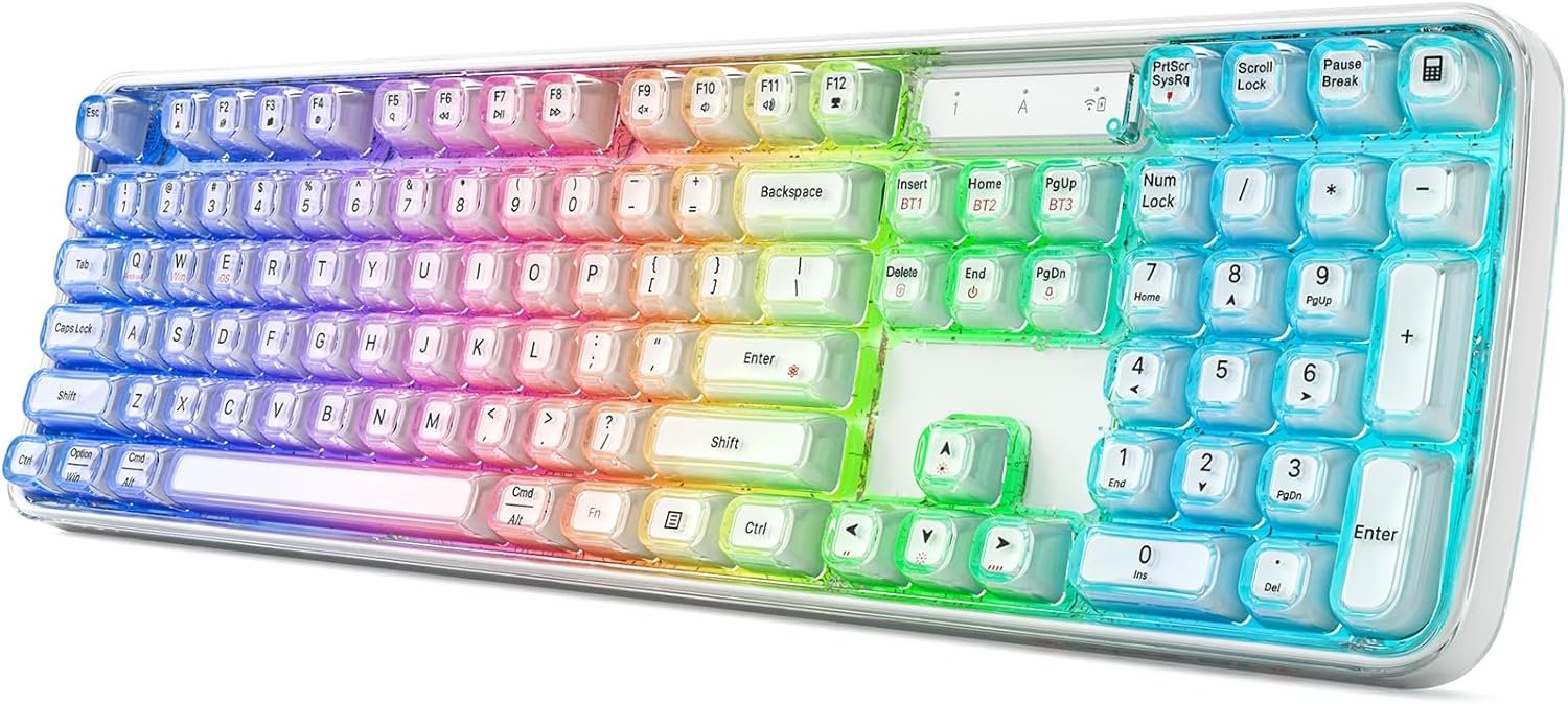MOFII Upgraded Wireless Ergonomic Keyboard, BT/2.4Ghz Tri-Mode Ergo Keyboard with Natural Curve, RGB Backlit, Rechargeable Battery, Full-Size Keyboard for Computer/Laptop/Mac/MacBook, Pearl White