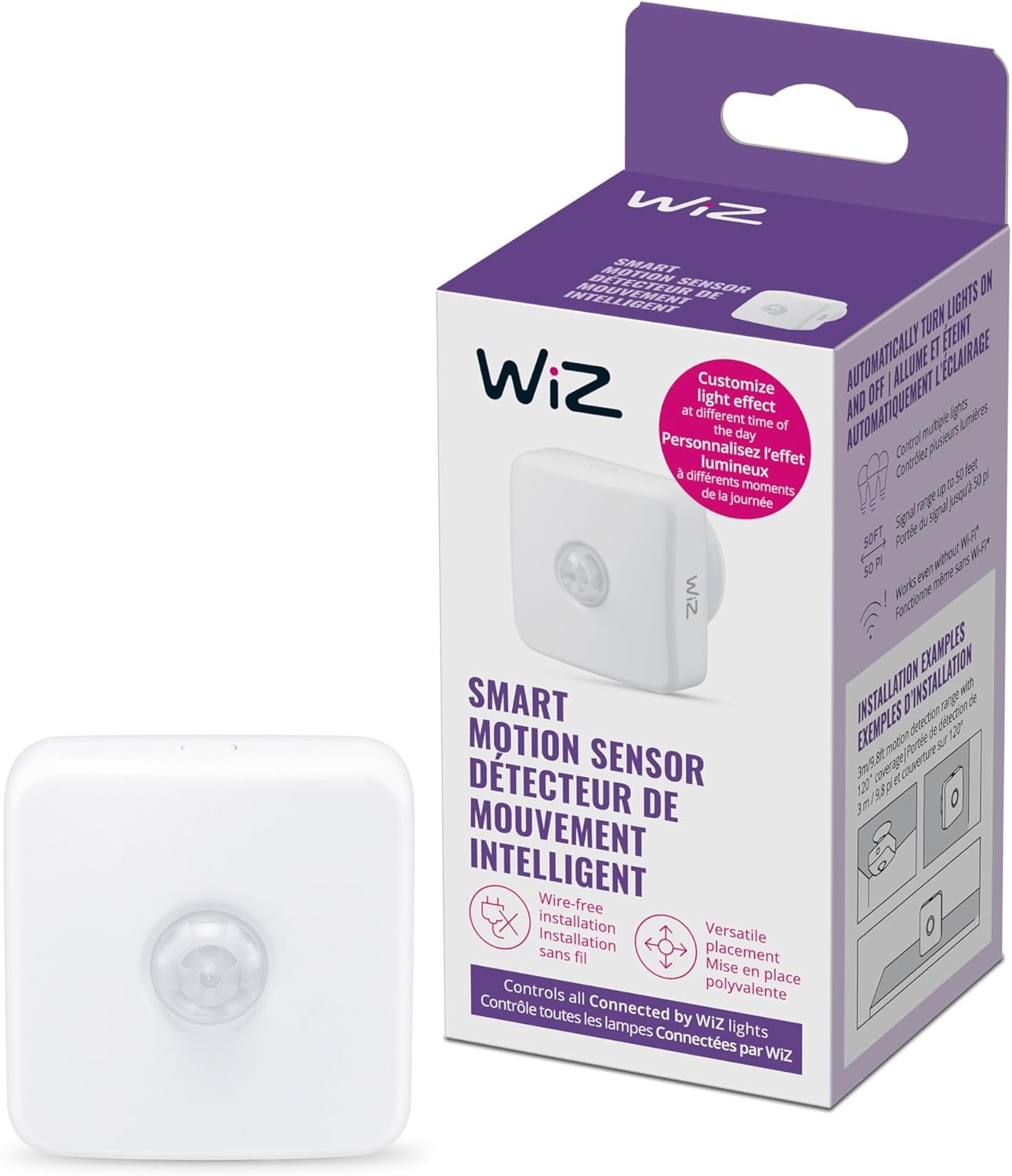 WiZ Connected Indoor Motion Sensor – 1-Pack – Connects to Your Wi-Fi- Works with WiZ Connected Products – Batteries Included