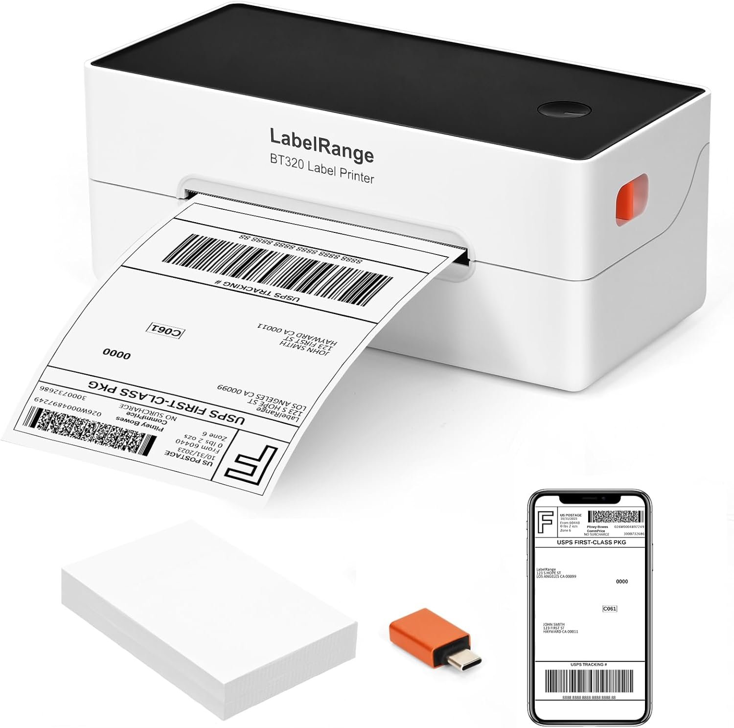 LabelRange Ecommerce Label Printer 4×6, Thermal Shipping Label Printer, Support Amazon, USPS, Pirate Ship, Shopify, Poshmark, Bluetooth and USB Connection