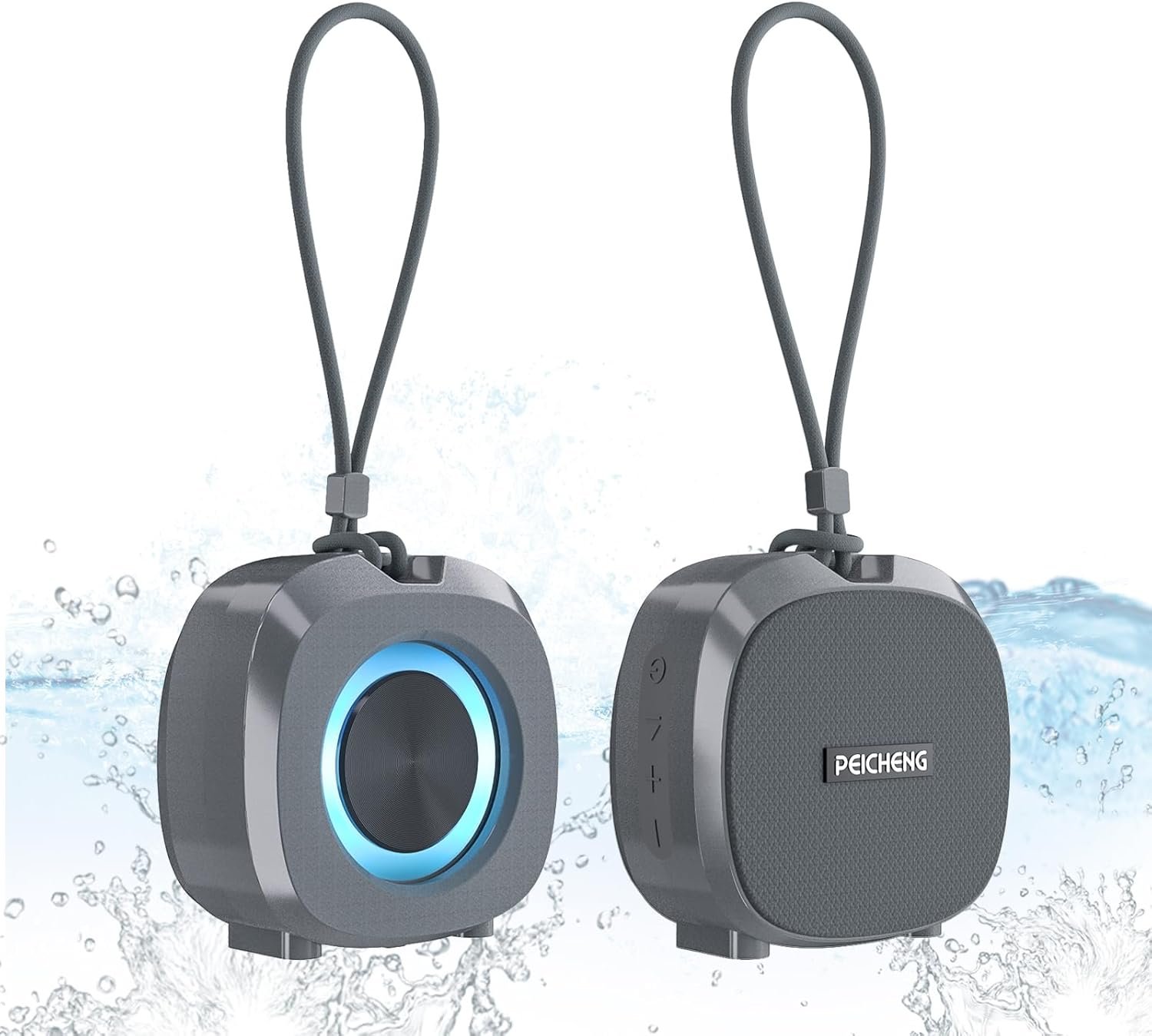 PEICHENG Speaker, Small Portable Bluetooth Wireless IPX5 Waterproof Shower Speaker,Loud Stereo Sound Deep Bass,TWS Paire, RGB Lights,Long Playtime for Outdoor Party, Great Gift,1PC(Gray)