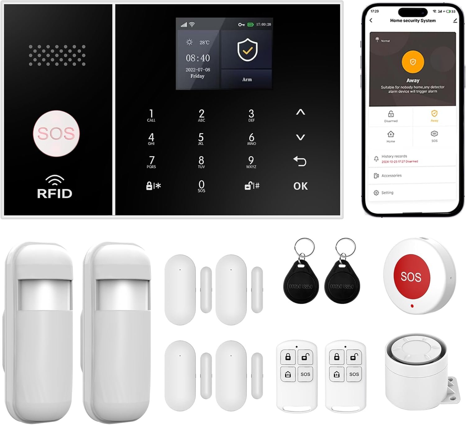 XUK Smart Home Security System,4G/GSM &WiFi Wireless Alarm Kit with Door/Window Sensors,PIR Motion Detectors,App Remote Control,Compatible with Alexa &Google Home,Easy Installation(13pcs Set)