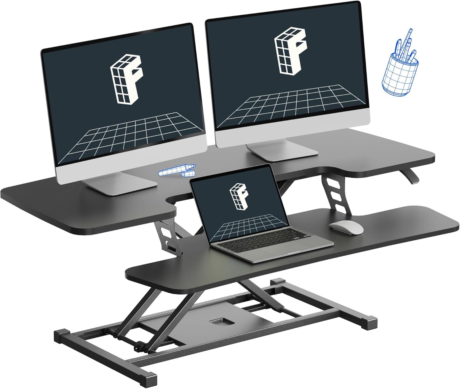 FLEXISPOT 40″ Wide Standing Desk Converter Sit to Stand up Riser Height Adjustable Computer Workstation with Spacious 2-Tier Desktop, Black