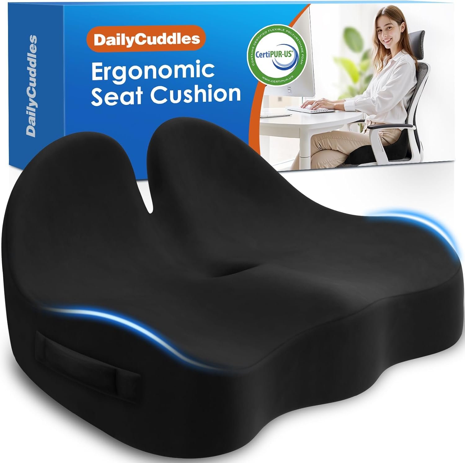 Seat Cushion, Chair Cushions for Office Chairs/Desk Seats/Wheelchair – Hip&Sciatica&Tailbone Pain Relief Memory Foam Office Chair Cushion for Long Sitting Office Workers, Black