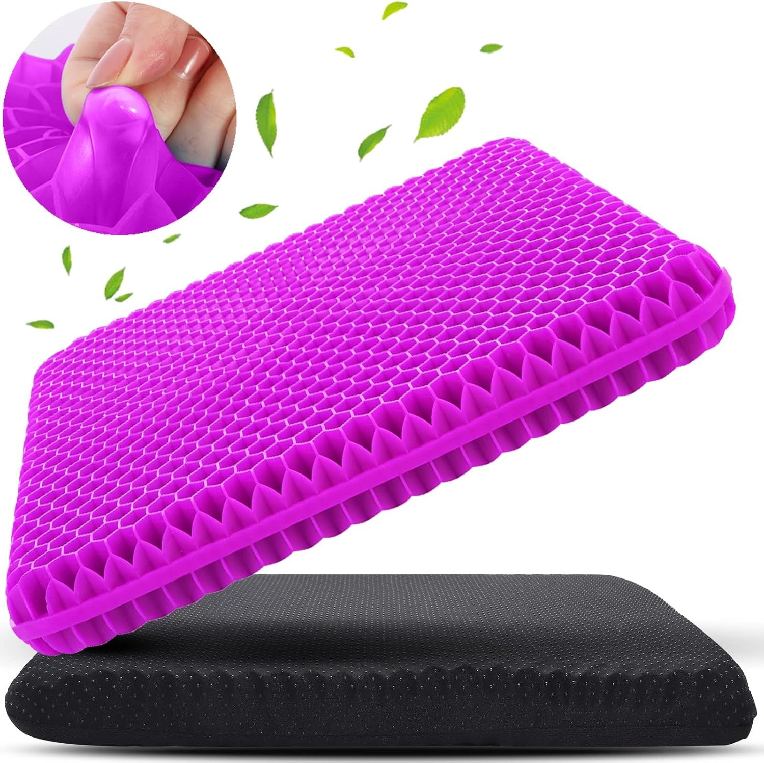 KYSMOTIC Gel Seat Cushion for Long Sitting (Large & Thick), Soft & Breathable, Gel Cushion for Wheelchair, Gel Chair Cushion for Hip Pain, Gel Seat Cushion for Office Chair (Black Cover)