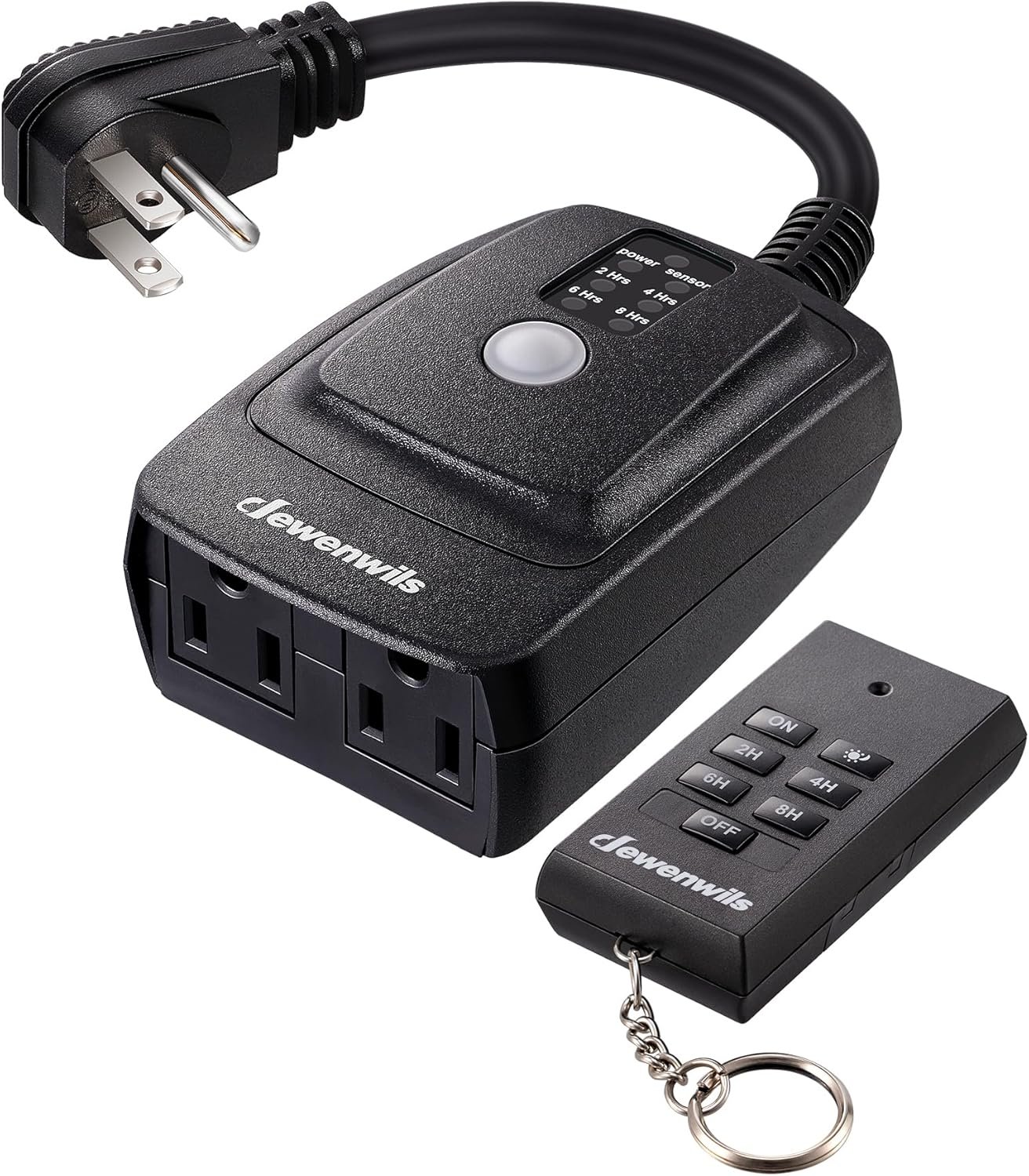 DEWENWILS Outdoor Timer Outlet Waterproof, Outdoor Timer for Lights, 100 ft Remote Control with 2 Grounded Electrical Outlets for Outdoor String Lights, 15A 1/2HP UL Listed