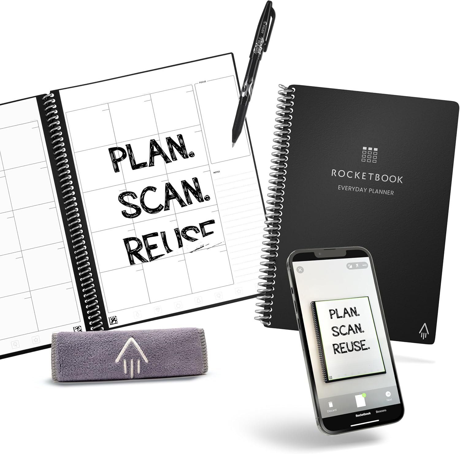 Rocketbook Smart Reusable Everyday Planner, Undated Weekly, Monthly, Annually, For Scheduling, Executive Size, 6×8.8, Black