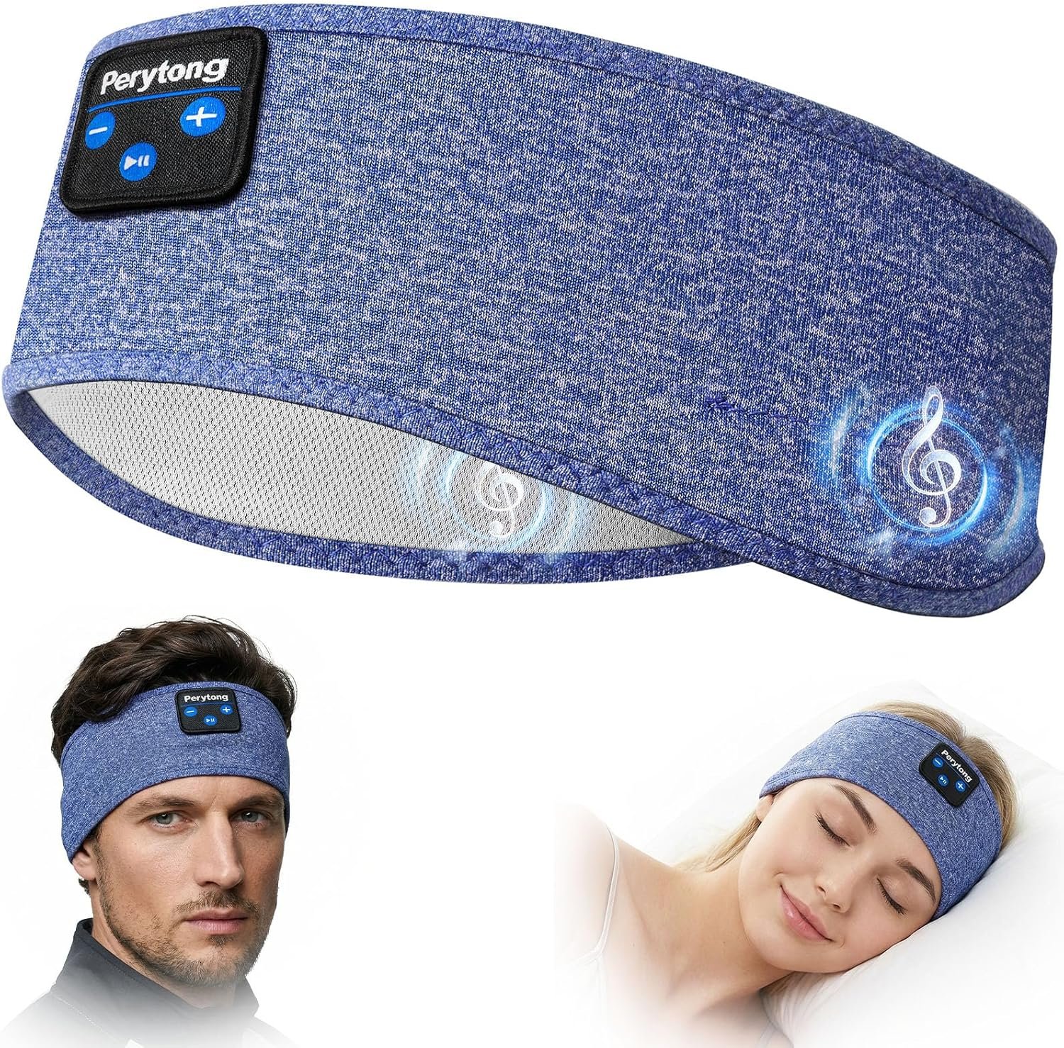 Perytong Sleep Headphones Bluetooth 5.4 Headband, Wireless Sleep Headphones for Side Sleepers – Sleeping Headband with Ultra-Thin Speaker Microphone Handsfree Gift Ideas for Women Men