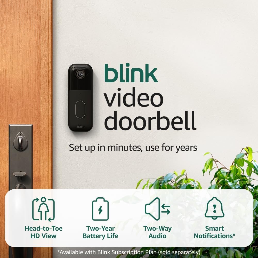 Blink Video Doorbell + Outdoor 4 – Wireless smart security cameras, head-to-toe HD view, two-year battery life. Sync Module Core included – 2 camera system + Video Doorbell