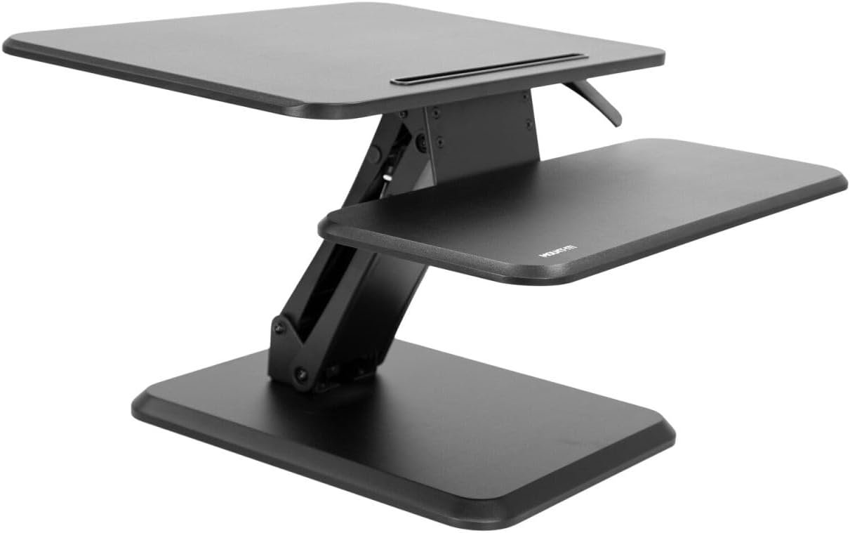 Mount-It! Standing Desk Converter, Compact 25″ Sit Stand Desk Riser with Gas Spring Lift, Adjustable Height Desktop Riser for Laptop, Monitor, and Keyboard, Small Home Office Desk Converter