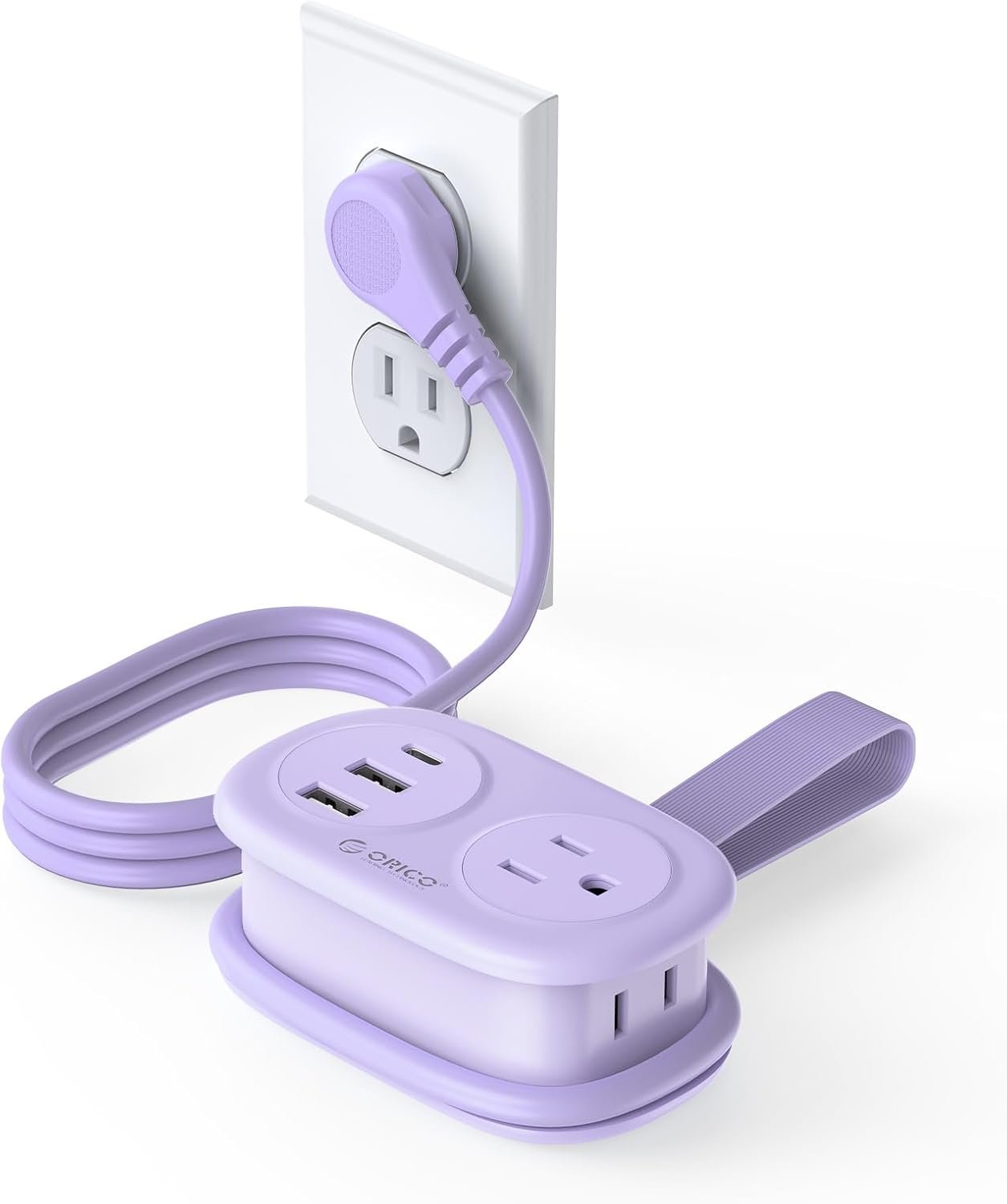 ORICO Cruise Approved Power Strip for Travel, 5 in 1 Extension Cord with 2 AC Outlets 2 USB-A and 1 USB-C Ports, 3.7 ft Flat Plug Wrapped Around Power Strip for Cruise Office, Hotel, Home- AP3