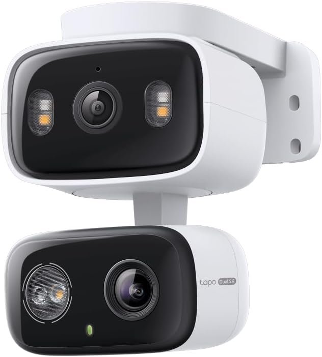 Tapo 2K Indoor/Outdoor Dual Lens Pan/Tilt Wired Security Camera – 125° Wide-Angle View + 6mm Zoom, Motion Track, Person/Vehicle Detection, Subscription-Free Local Storage or Optional Cloud, C246D