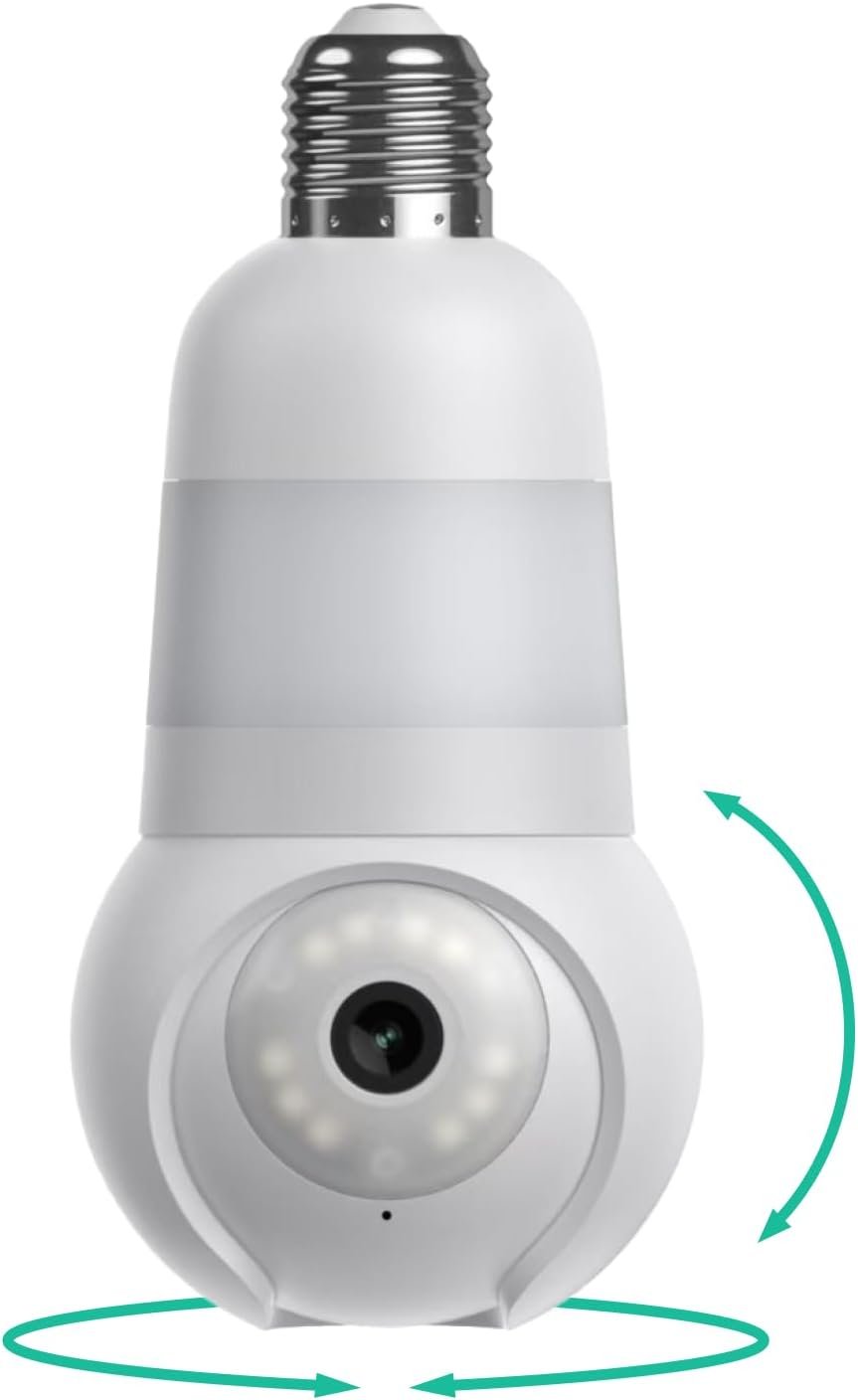Luna Light Bulb Security Cameras Wireless Outdoor Indoor, 360° Pan Tilt, Color Night Vision, LED Bulb & Spotlight, 2.4GHz Wi-Fi 6, Porch Light Cameras for Home Security (2026 Upgrade Version)
