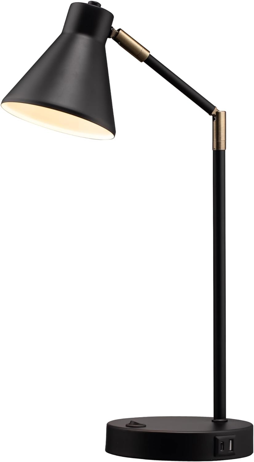 O’Bright Astrum – LED Desk Lamp with Dual USB Charging Ports, 100% Metal, 270 Degree Swivel Arms, Soft White Light (3000K), Bedside & Home Office Table Lamp, ETL Listed, Black