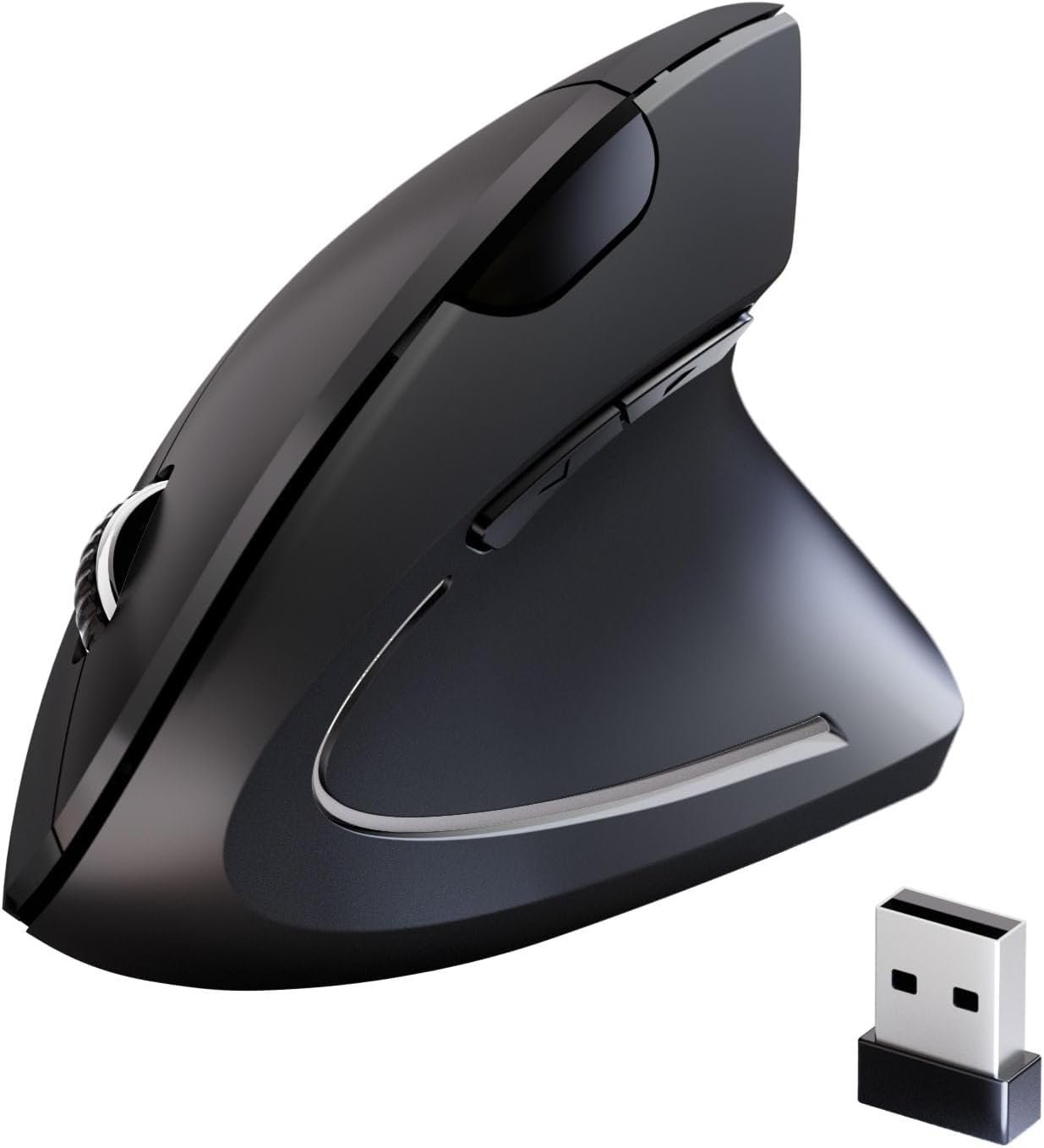 Wireless Ergonomic Mouse,2.4G USB Wireless Vertical Mouse,Adjustable DPI(800/1200/1600),Quiet Clicks,6 Buttons for Laptop,PC,Mac,Desktop – Black