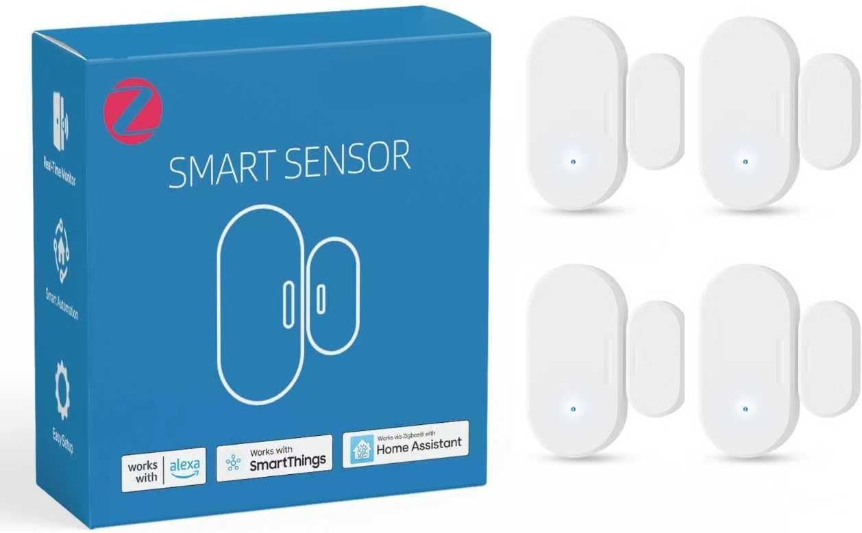 4 Pack Zigbee Door Sensor, Mini Smart Contact Sensors for Doors, Home Automation, Compatible with SmartThings, Alexa, Home Assistant, Hubitat, Aeotec and Homey (Zigbee Hub Required)
