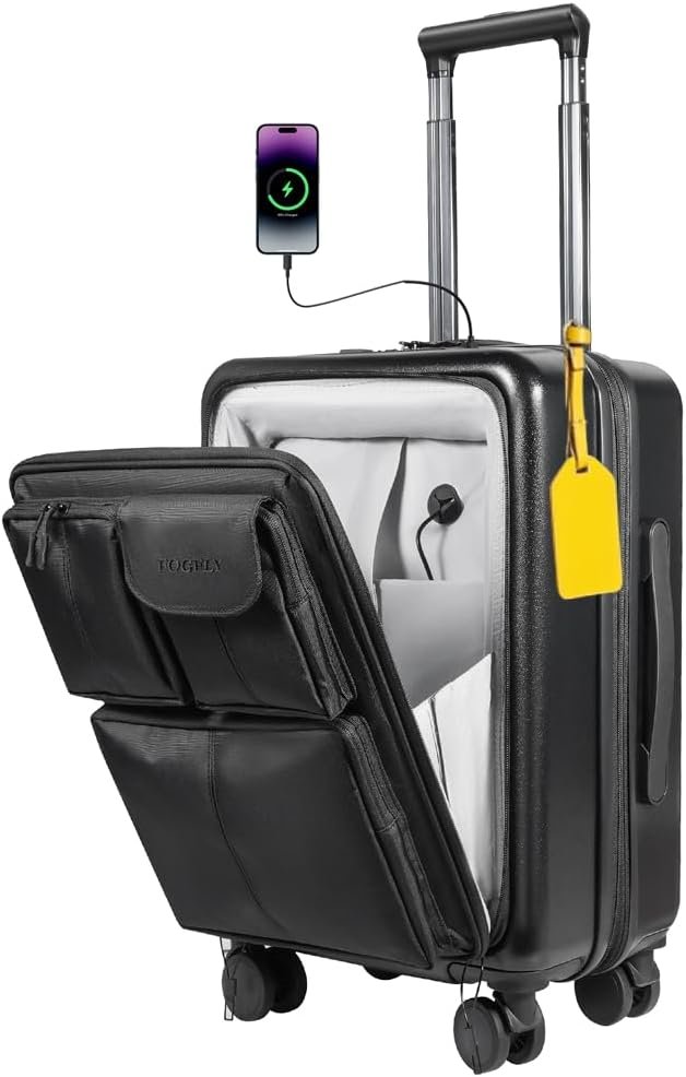 Expandable Travel Carry On Luggage with Smart Front Laptop Pocket, USB-A/C Charging Port & TSA Lock – 20 Inch Spinner Suitcase with Multi-Organizer Front Compartment & Luggage Tag (Airline Approved)