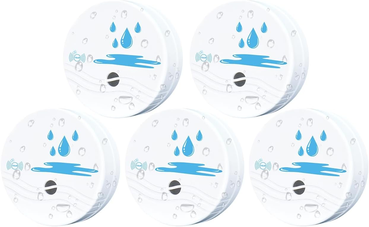 5 Pack Water Leak Detectors for Home, 100dB Waterproof Water Sensor Alarm Leak Detector for Basements, Bathrooms, Laundries, Sinks, and Windows(Battery Included)