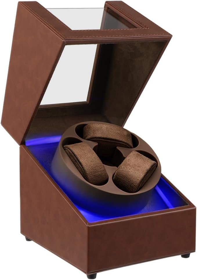 J&T Technology Watch Winder for Automatic Watches,Automatic Watch Winder with LED Light,Rotating Watch Case with Japanese Quiet Motor,4 Rotation Modes,USB Type C