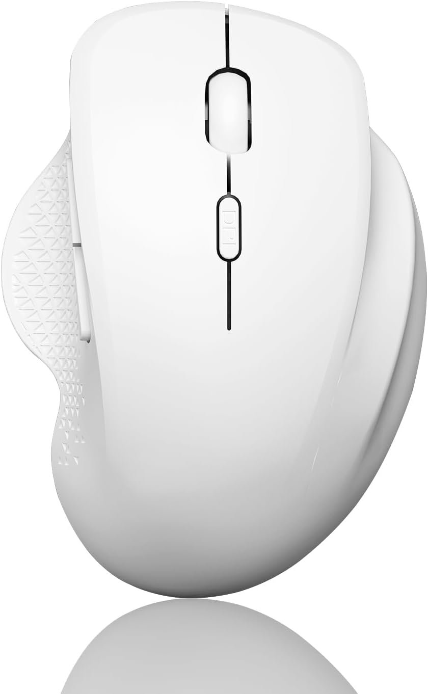 Uiosmuph G09 Bluetooth Wireless Mouse, BT5.1 & 2.4Ghz Rechargeable Computer Mouse with USB Receiver and Type C Adapter, Ergonomic Bluetooth Mice for Laptop, iPad, Mac – White