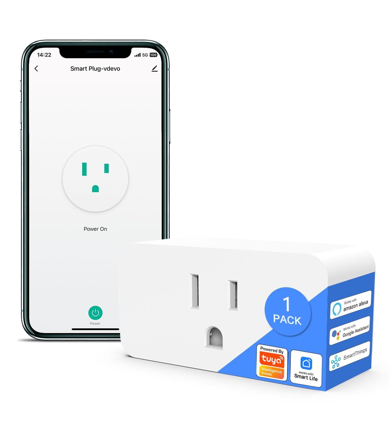 Smart Plug Mini with Energy Monitoring, 2.4G Wi-Fi Outlets Support Alexa, Google Assistant, SmartThings, Tuya Smart Plug, Timer, ETL & FCC Certified,1 Pack