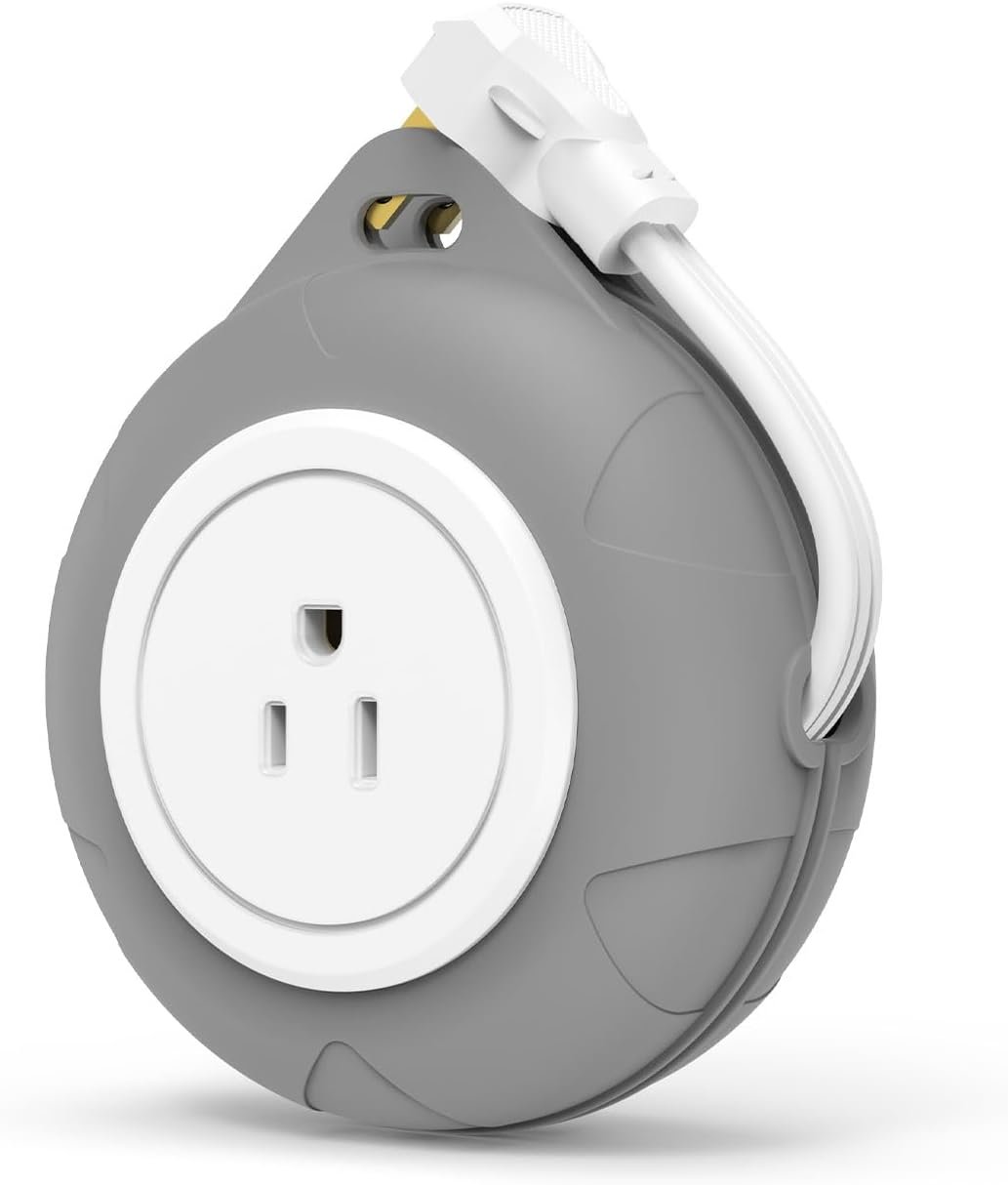 3-in-1 Extension Cord with Grounded Socket, Indoor Power Strip for EasyLife Travel, 2M Manual Winding Storage Cord, Portable Charging Station with 1 Outlet & Dual USB Ports