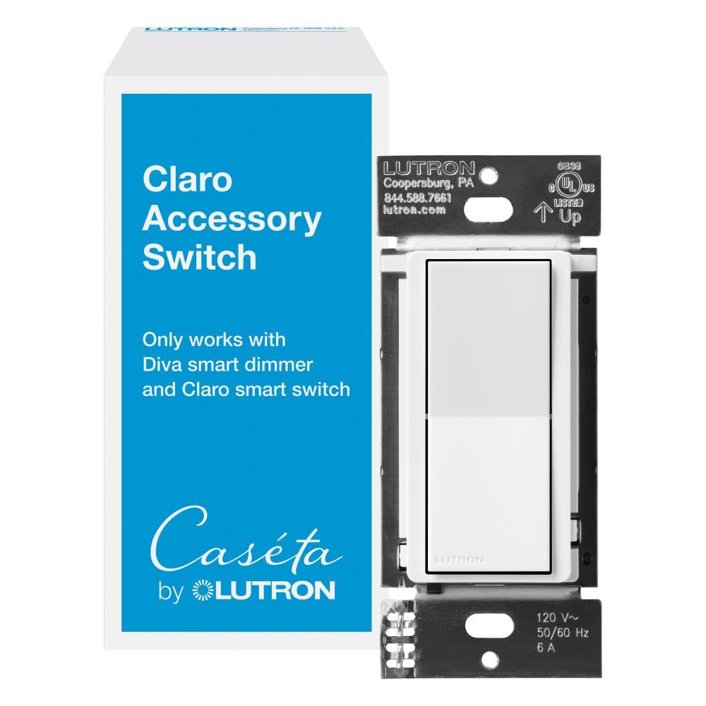 Lutron Caseta Smart Claro Accessory Switch for 3 way – For use only with Diva Smart Dimmer or Claro Smart Switch, DVRF-AS-WH, White