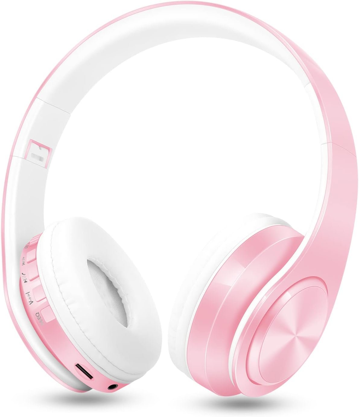 RAT TAIL V5.3 Bluetooth Headphones Over-Ear, Foldable Wireless and Wired Stereo Headset Micro SD/TF, FM for Cell Phone,PC,Soft Earmuffs &Light Weight for Prolonged Wearing (Pink)