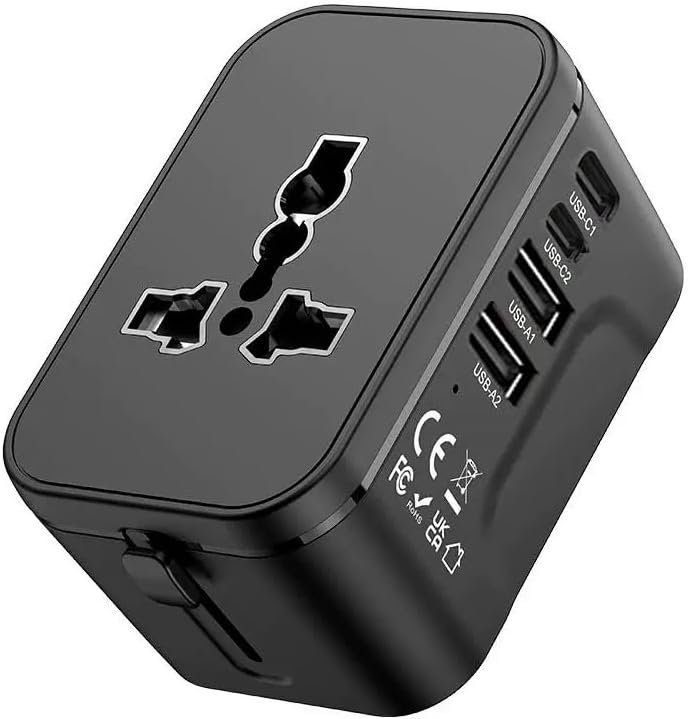 Universal Plug Adapter for Worldwide Travel, PD20W International Charge Adapter with 2 USB-C ＆ A Ports, All in One Outlet International Adapter, for USA, UK, EU, AU ＆ 224+ Countries (Black)