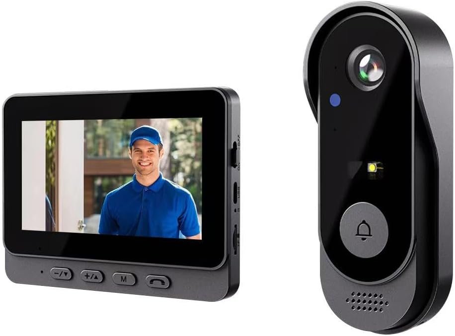 Outdoor Video Doorbell Camera Wireless 1080P with Screen for Home Office,Two-Way Audio,120° Vision,4.3” Screen,IP66 Waterproof, Video Doorbell No Subscription,APP,WiFi,Easy to Use for Elder