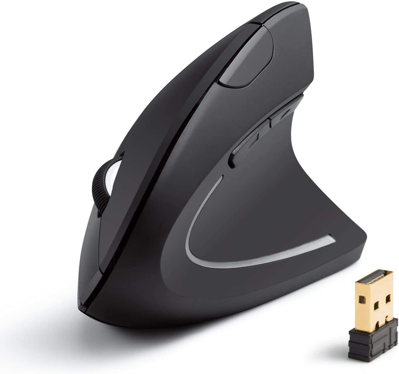 Anker 2.4G Wireless Vertical Ergonomic Optical Mouse for Work, Multi-Device Connectivity, 800/1200 /1600 DPI, 5 Buttons for Laptop, Desktop, PC – Black