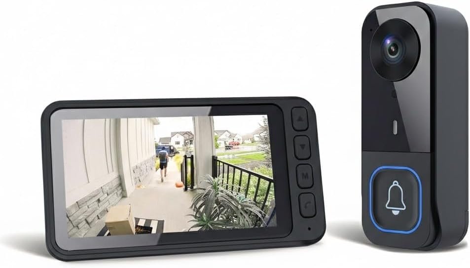 Doorbell Camera Wireless No Subscription, Video Doorbell with 4.5″ Monitor Screen, No WiFi No App Needed, 2-Way Intercom Audio for Home Privacy, Night Vision, 120° Wide Angle, SD Card Local Recording